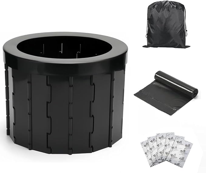 Portable Folding Camping Toilet for Adults,300lbs Load Capacity, Travel Potty for Camping, Hiking, Road Trip, Car, Tent & Truck Drivers (black)