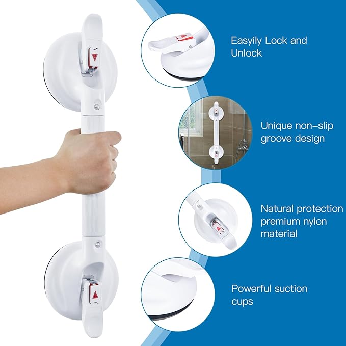 17inch Upgrade Suction Shower Grab Bar, Portable Shower Handle Bar Suction Grip Bar Bathtub Handle with Strong Hold Suction Cup Fitting and Rapid Release for Bathroom(Max Capacity :300lb