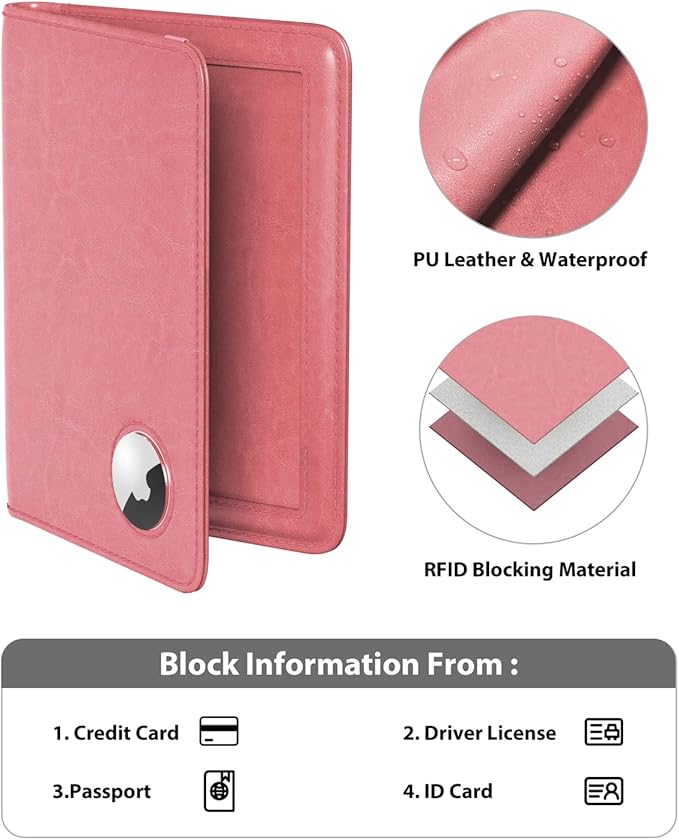 Stouchi AirTag Passport Holder – Slim RFID Travel Wallet | Ultra-slim, Waterproof PU Leather, 5 Card Slots, RFID Blocking, AirTag Slot – Perfect for US Passports