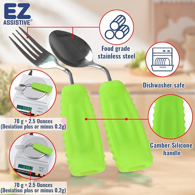 Adaptive Weighted Utensils Set – Spoon and Fork for Hand Tremors, Parkinson’s, Elderly, and Arthritis – Adaptive Eating Utensils for Weak Grip and Limited Mobility