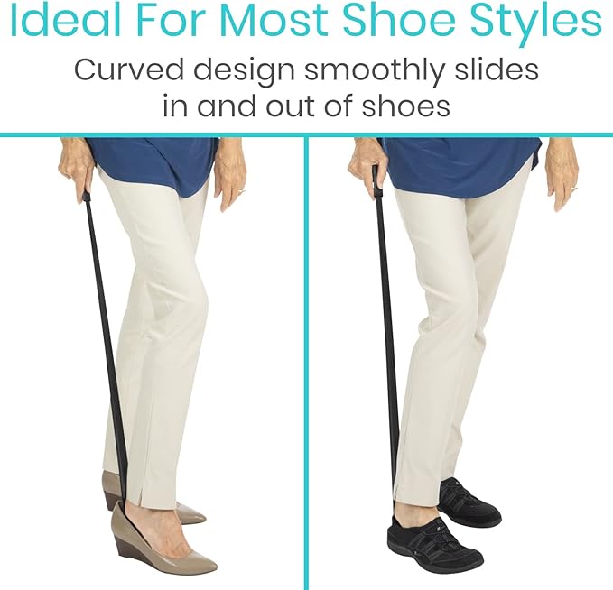 Vive Extra Long Handled Shoe Horn (31.5 Inches)- Metal Shoehorn for Men and Women- Large Standing Reach Assist for Seniors