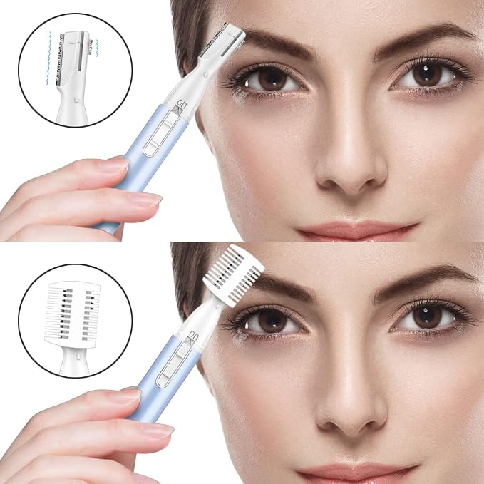 Upgraded Eyebrow Trimmer, Precision Electric Eyebrow Razor for Women Battery-Operated Facial Hair Remover with Comb No Pulling Sensation Painless for Face Chin Neck, Upper-Lip, Peach-Fuzz