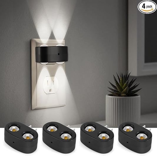 4 Pack LED Night Light Plug-in Wall, 100 Lumens 4000K Cool White, Auto On/Off Dusk to Dawn Sensor, Adjustable Swivel Head for Indoor – Ideal for Hallway, Stairs, Bedroom, Bathroom, Kitchen