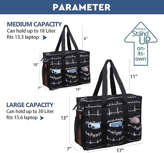 ABAMERICA Nurse Bags for Work Nursing Bag Multiple Pockets Waterproof Organizing Zip Top Clinical Bag for Nursing Students