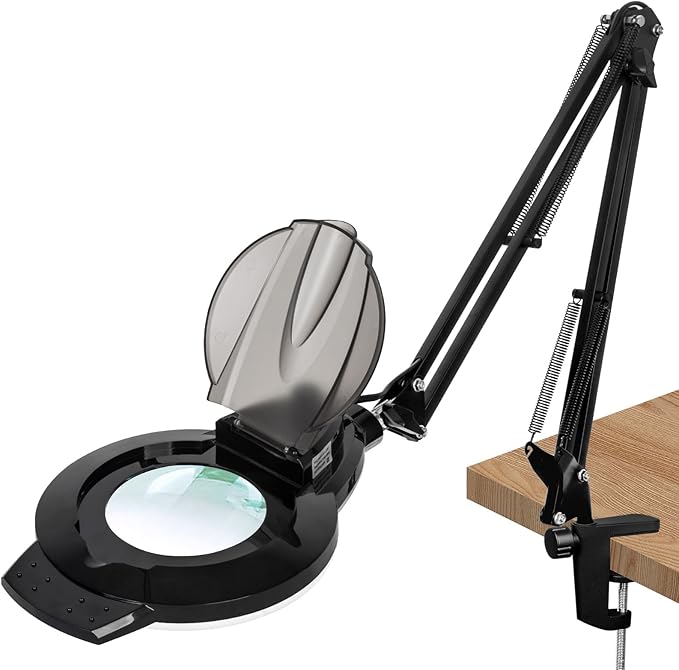 10X Magnifying Glass with Light and Stand, NUEYiO 2200 Lumens Stepless Dimmable LED Magnifying Lamp, 4.2" Real Glass Lens, Adjustable Swing Arm Lighted Magnifier Lamp for Repair, Crafts, Workbench