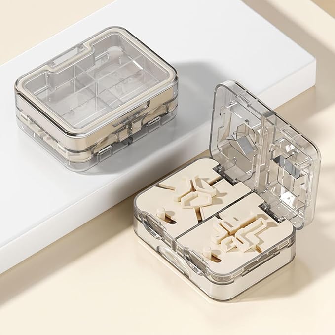 Pill Cutter Splitter 1/3, 1/4 with Centering Device for Small and Large Oblong Oval Tablets with Pill Storage, for Quarter, Third and Half