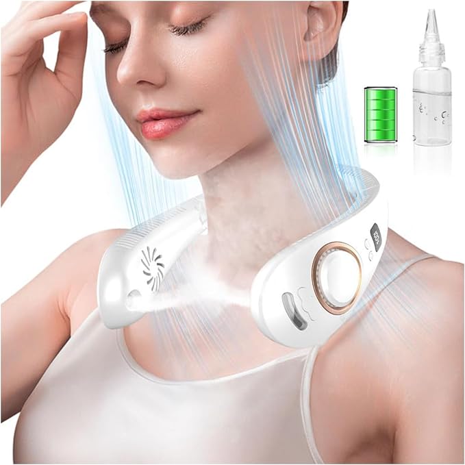Neck Fan with Mist Spray-Neck Fans that Blow Cold Air,Folding 4000Mah Portable Personal USB Rechargeable Battery Operated Fan with Mister,Cooling Bladeless Travel Misting Fan