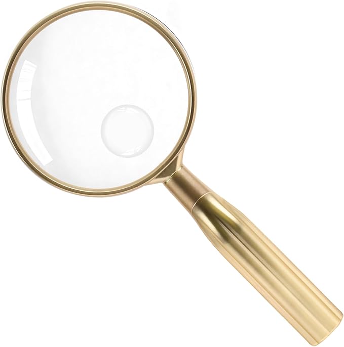 Lakei Magnifying Glass,10X Handheld Reading Magnifying Glass， 75mm Shatter Resistant Lens, Non-Slip Handle, Suitable for Elderly Reading, Adults Close Work, Hobbies and Science (Gold)