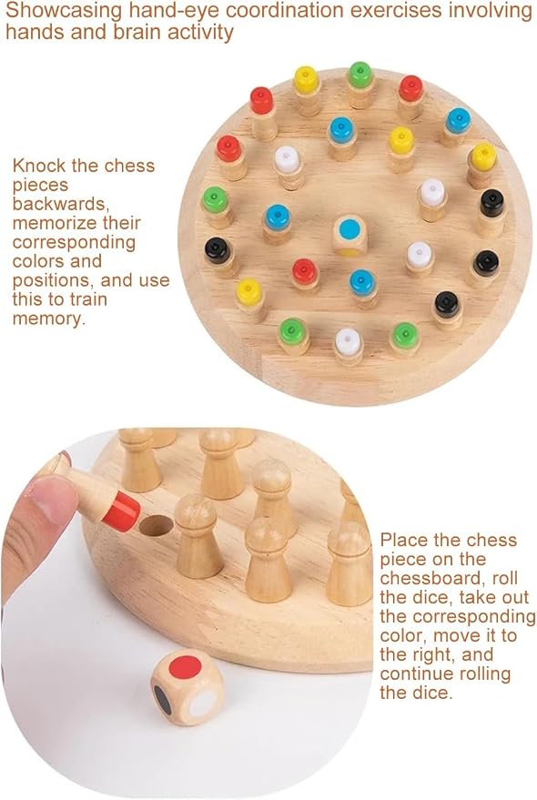 Wooden Memory Chess Board Game: Color Wooden Memory Chess Game for Brain Train for Kids Toddler Learning Educational Toys - Montessori Learning Toys for 3 4 5 6 7 8+ Year Old Boy Girl Gift