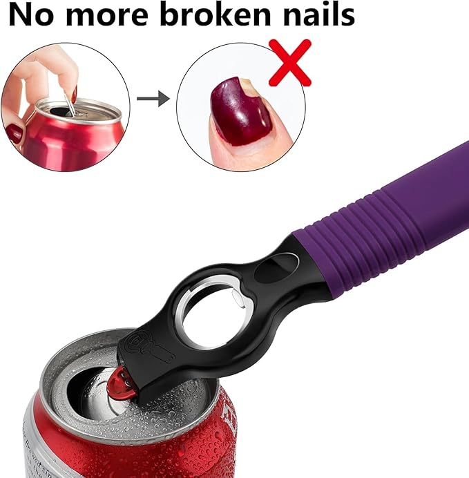 2-Pack Magnetic Beer Bottle Opener & Soda Can Opener, 2-in-1 Bottle Opener and Can Tab Opener Tool for Bartender, Long Nails, Arthritis, Silicone Handle with Build in Magnet - Dark Purple