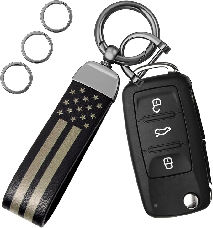 OHKYOOT Leather Car Keychain for Home Car Keys | Carabiner Clip Key Fob Keychain for Women Men,Car Key Holder with 3 Key Ring and Anti-Lost D Ring