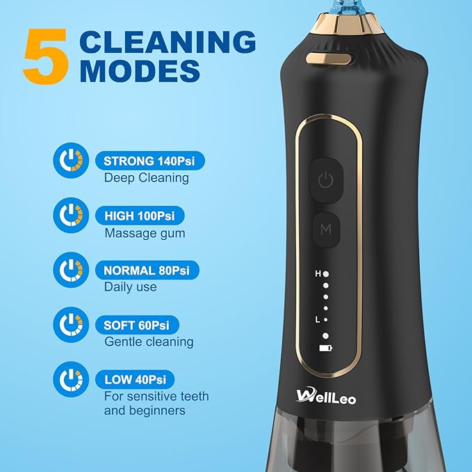 Water Flossers for Teeth, 300ML Cordless Oral Irrigator Rechargeable Dental Flosser Picks with 5 Modes 5 Jet Tips,IPX7 Waterproof Teeth Cleaner for Braces Gum Care, Home Travel Use