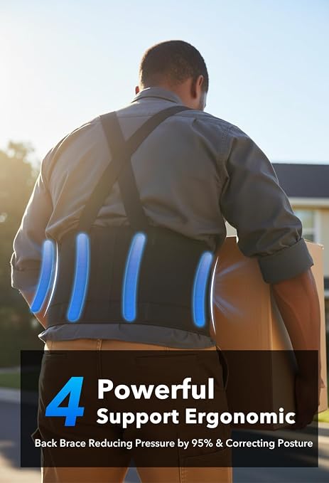 Ultra-Support Work Back Brace for Men and Women [Upgrade Superior Lumbar support] Relieve Lower Back Pain for Construction, Warehouse Work, Lifting, and Heavy-duty Tasks. (Durable Wider Velcro)
