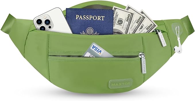 Large Crossbody Fanny Pack Belt Bag with 4-Zipper Pockets,Khaki Green | Adjustable Strap,Key Chain,Waist Pouch Belt Bag for Gym Workout Running Travelling Hiking Dog Walking