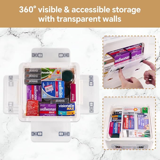 DOUKE 22qt Medicine Organizer Storage Box – Plastic First Aid Box Empty with Lid, Stackable Medical Container with Handle & Wheels, Sturdy BPA-Free Case with Tray for Medication & Supplies