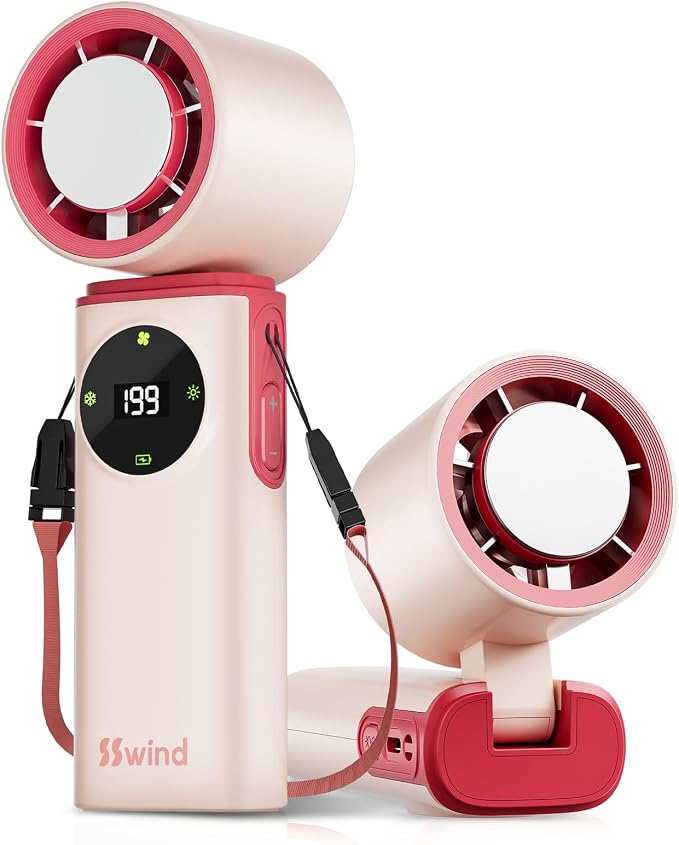 6000mAh Portable Handheld Fan with Ice Cooling, 199 Levels Stepless Speed, 20H Long Battery Life, 20000RPM Turbo Fan Rechargeable Personal Mini Fan for Travel, Outdoor, Makeup (Pink)