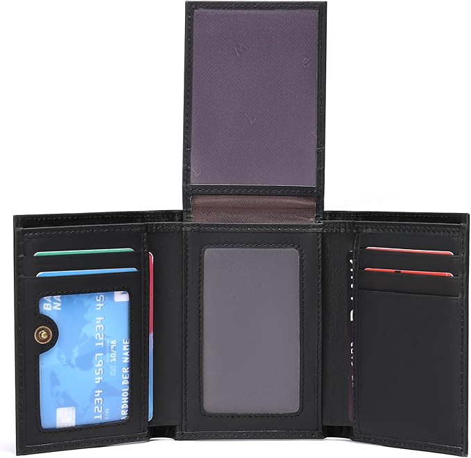 Men's Wallet Genuine Leather Trifold Wallet With ID Window