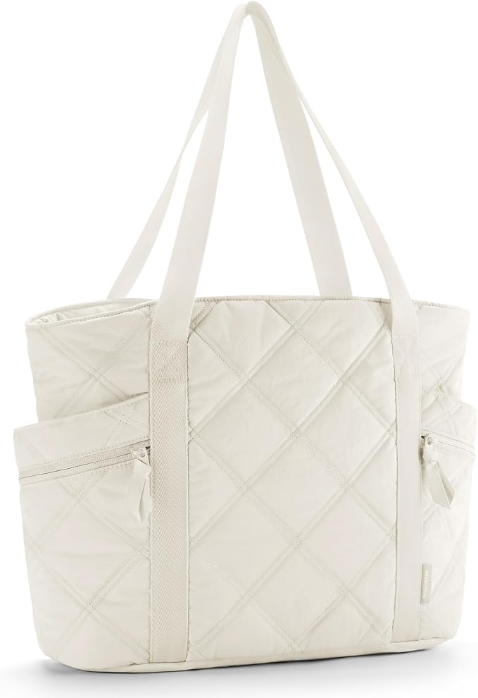 BAGSMART Crush Tote Bag for Women, 20L Puffer Work Tote with Zipper | Quilted Nurse Hospital Bag For Travel College Gym