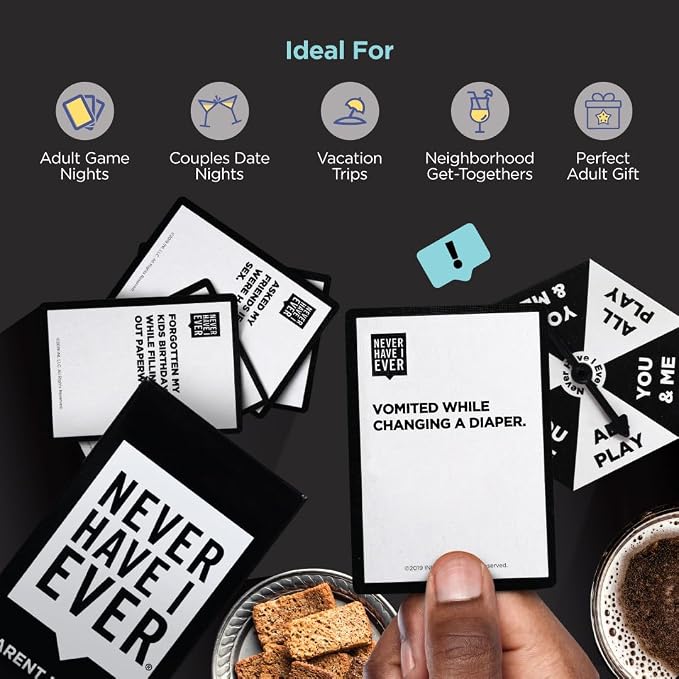 Never Have I Ever Card Game - Parent Edition, Fun and Engaging Adult Party Games for Game Night, Date Night, or Vacation, Includes Hilarious and Relateable Prompts for Couples with Kids, Ages 17+
