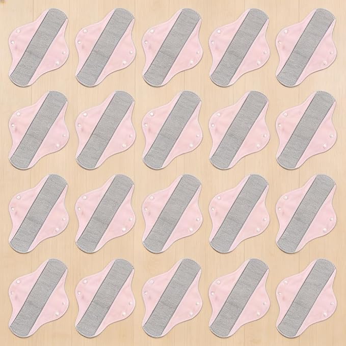 Reusable Washable Cloth Pads for Women, Leak-Proof Breathable Sanitary Pads, Absorbent Incontinence Pads for Daily & Postpartum Use (Pink, 20 Pack)