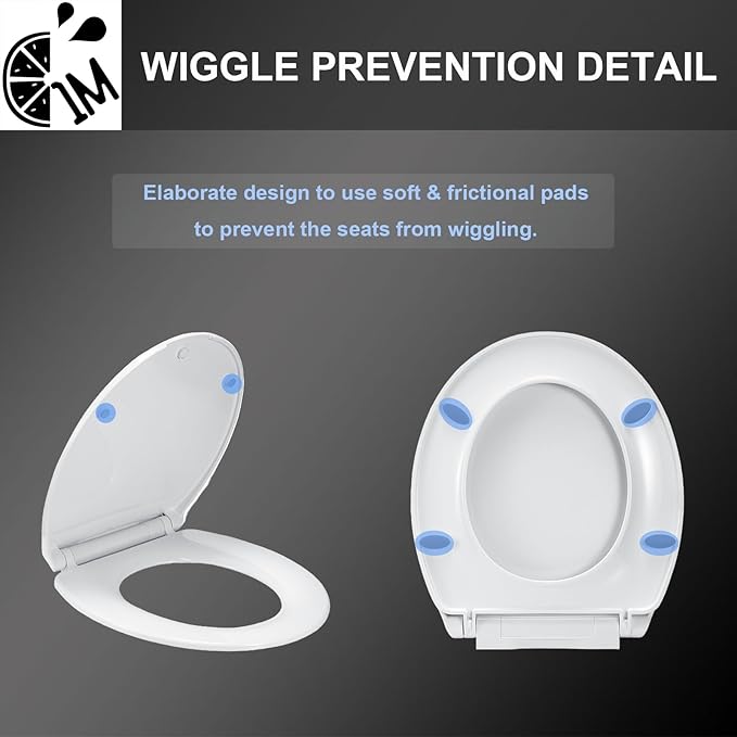 1M Family Toilet Seat, Patented Slow Close & Quick Releasing Technology, Anti-Wiggling, Easy to Install and Clean, Standard Round with Adult Seat Only (2 Pieces)