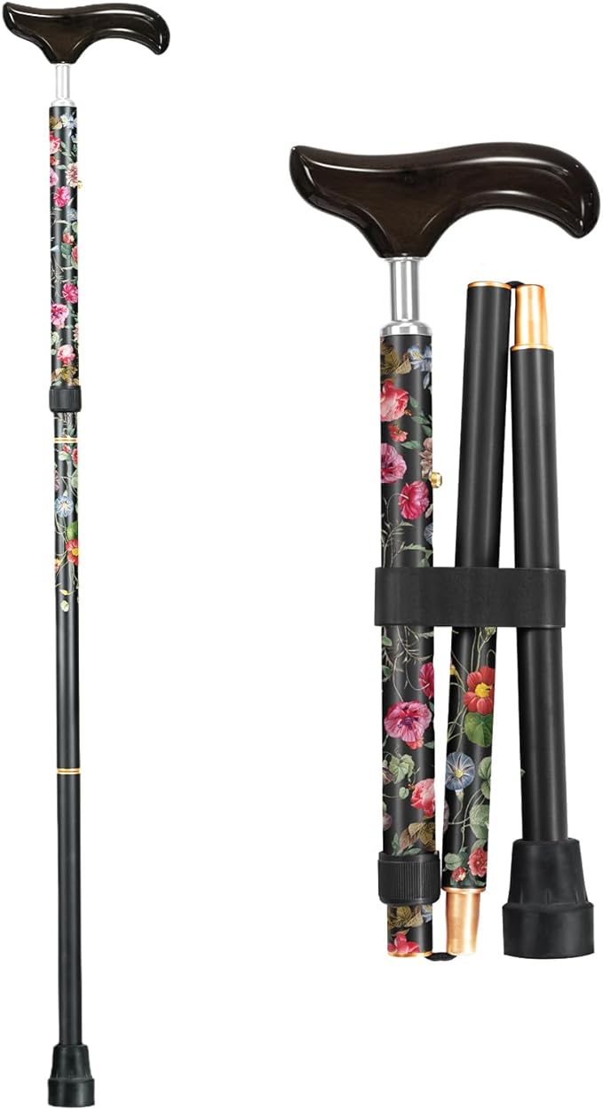 Stylish Foldable Walking Cane - Pattern Printed, Adjustable, for Men and Women Stability and Balance, Light Weight, for 5'~6' Height