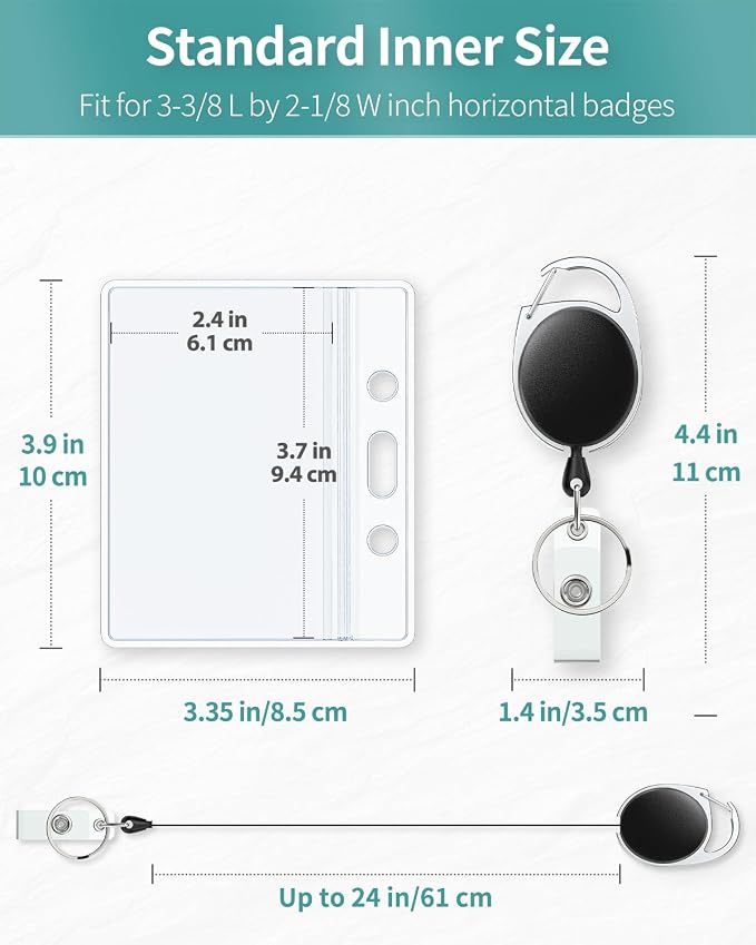 Uniclife Badge Holder Horizontal Clear Plastic Case with Retractable Badge Reel Carabiner Clip Soft Waterproof Card Protector for Proximity Cards IDs Credit Cards Driver’s Licenses and Passes, 2 Pack