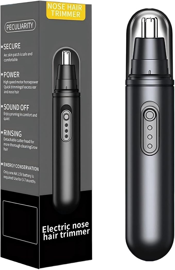 Lysandra Nose Hair Trimmer for Men: Painless Ear Hair Trimmer with 5 Month Battery Life – Electric Nose Hair Remover Featuring an Easy to Clean Detachable Head, Black