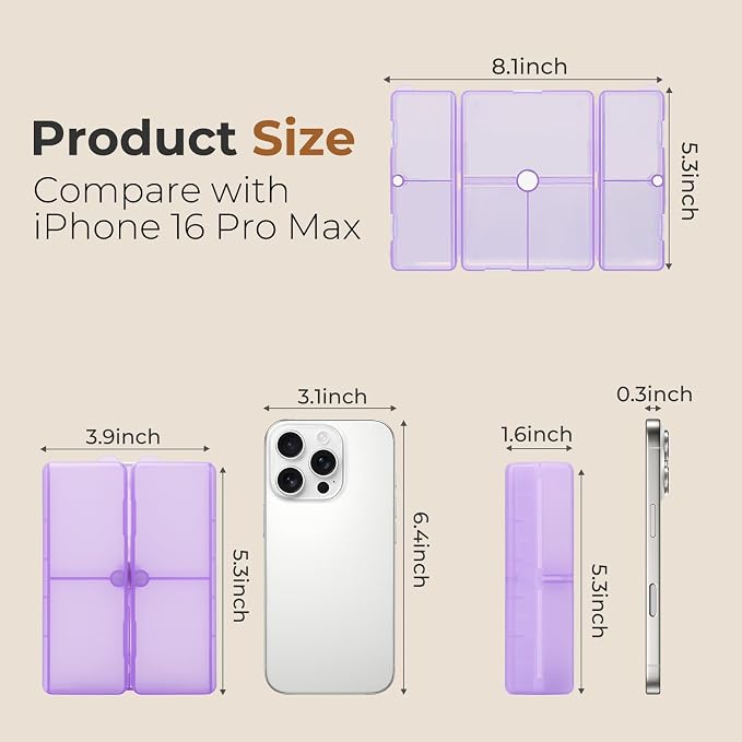 FYY Daily Pill Organizer,7 Compartments Portable Pill Case Travel Pill Organizer,[Folding Design] Large Pill Box for Purse Pocket to Hold Vitamins,Cod Liver Oil,Supplements and Medication-Clear Purple