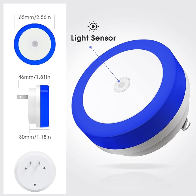 Briignite 2 Pack Blue Night Light, LED Night Lights for Kids, Plug in NightLight, Light Sensor Night Lights, Smart Night Light, Hallway Lights, Wall Light, Nightlight for Adult, Blue Light, 0.6W 60LM