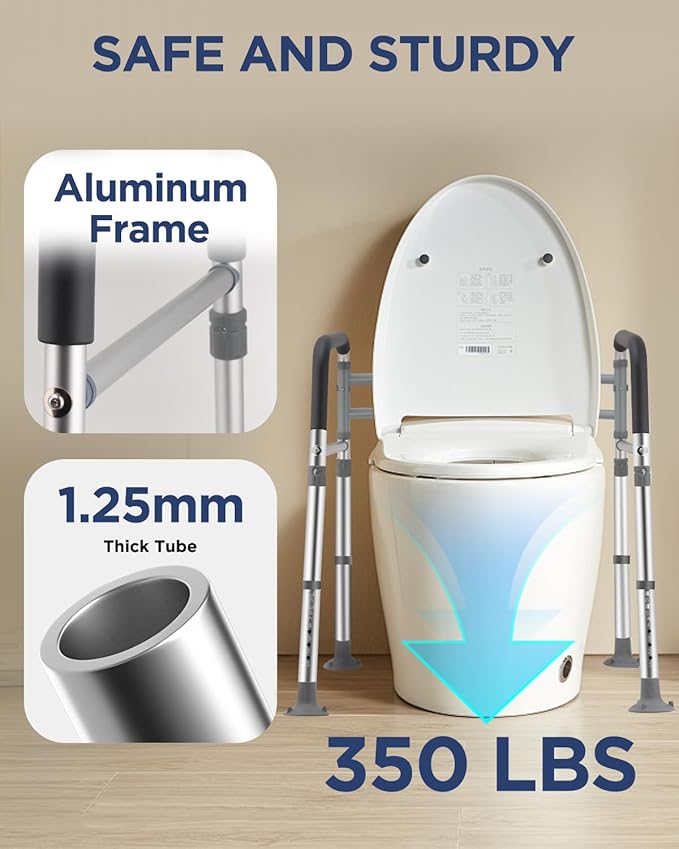 Toilet Safety Rails for Seniors, Adjustable & Foldable Toilet Frame for Elderly and Disabled, Handicap Toilet Handles Fits Any Toilet (350 lb)