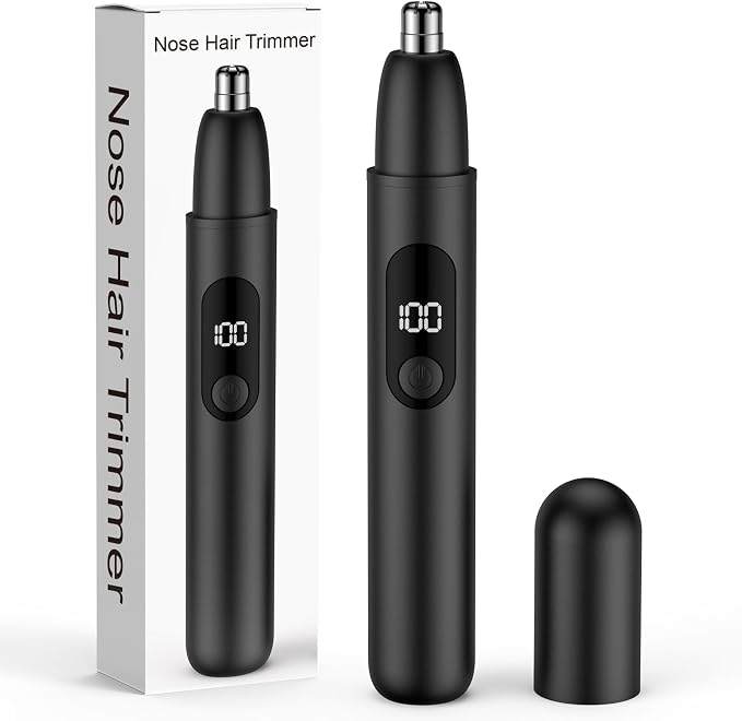 Smity Nose Hair Trimmer, Rechargeable Cordless Painless Ear Eyebrow Trimming Tool Dual Edge Blades Razor Easy Cleansing with LED Light for Man Woman (Black)