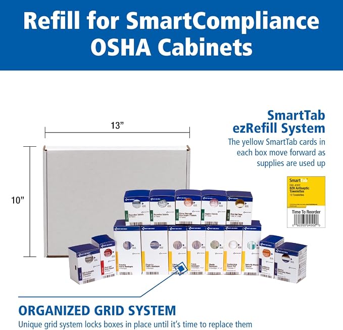 First Aid Only 700002 SmartCompliance 50-Person First Aid Kit Refill Supplies for Business, Worksite, and Home, 237 Pieces, Blue