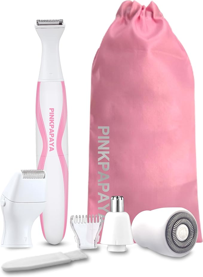 pinkpapaya 4in1 Nose Hair Trimmer for Women,Facial Hair Remover,Electric Face Shaver Razor for Nose Ear,Bikini Trimmer,Facial Hair Removal,ROSE/OI8J