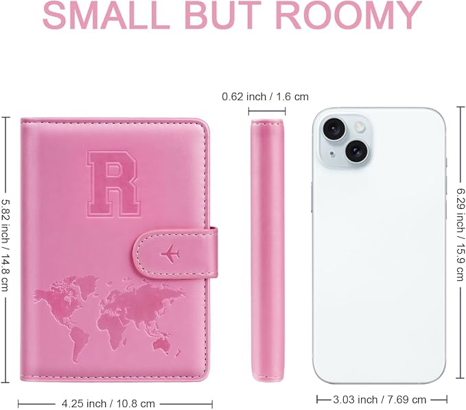 Passport Holder Cover Initial Letter A-Z Travel Wallet Personalized | Travel Essentials, Embossed Design, RFID Blocking, Personalized Gift, Passport Book Holders for Women Girls, Pink-R