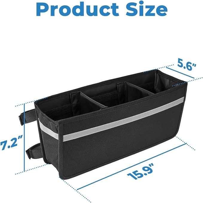 JOYTUTUS Walker Basket for Seniors, Basket for Walkers with Cup Holder, with Two Split Board, Foldable Walker Storage Bag, for Family and Friends, Black (Not Fit Rollator Walkers)