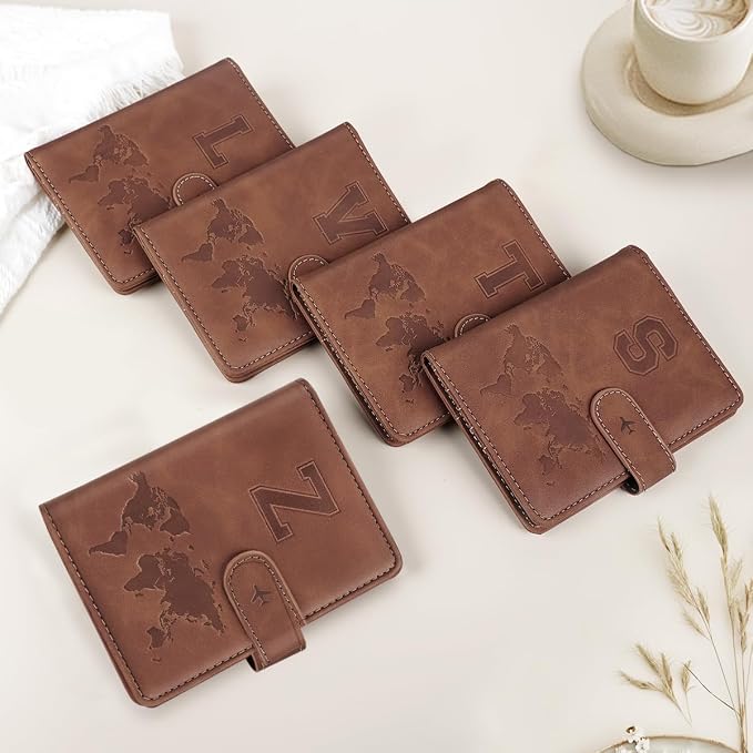 Passport Holder Wallet Cover Personalized Initial Travel Essentials | Embossed Letter A-Z Design, Travel Wallets, RFID Blocking, Passport Book Holders, Women and Men, Personalized Gifts, Brown-Z