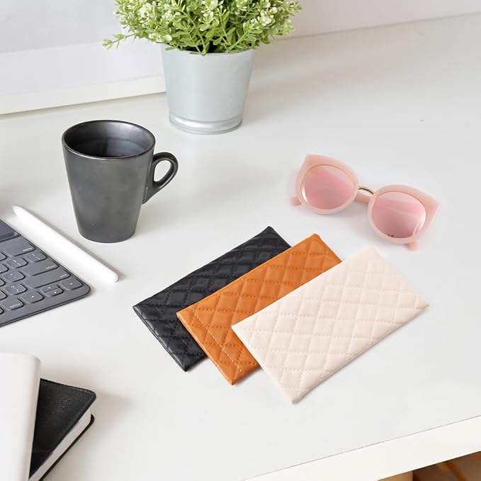 TRIUMPH VISION Eyeglass Case Glasses Case Soft Sunglass Pouch Sleeve 3 Pack | Slim Lightweight Alternative to Bulky Case, Leather Lined Protect Lens, Squeeze Easy to Use, Stylish Portable for Daily Use