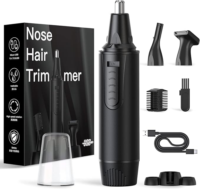 XOOMRSCP Nose Hair Trimmers for Men，Rechargeable Hair Trimmer 3 in 1 Painless Multifunctional Ear and Nose Hair Trimmer with IPX7 Waterproof Dual Edge Blades (Ink Black)