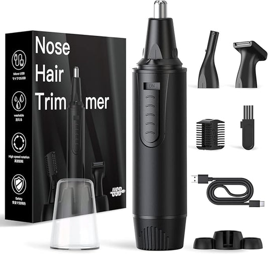 XOOMRSCP Nose Hair Trimmers for Men，Rechargeable Hair Trimmer 3 in 1 Painless Multifunctional Ear and Nose Hair Trimmer with IPX7 Waterproof Dual Edge Blades (Ink Black)