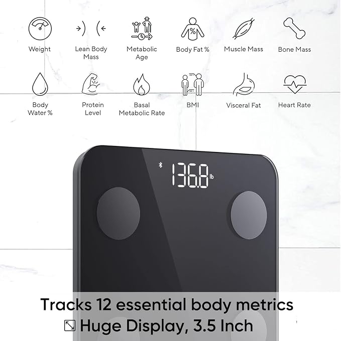 Wyze Scale S, Smart Scale for Body Weight, BMI, Body Fat, Muscle Mass, Digital Bathroom Scale with Bluetooth App Sync, Body Composition Analyzer, Batteries Included, 400lb