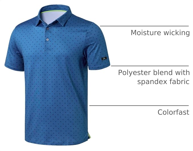 Obla Mens Golf Polo Shirts Short Sleeve Dry Fit Performance Moisture Wicking Casual Print Collared Golf Shirts for Men