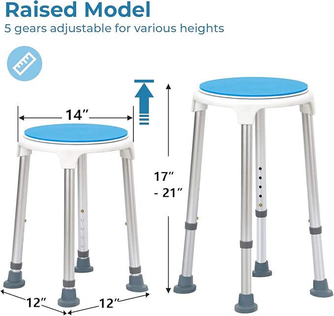 Shower Stool for Inside Shower Swivel Shower Chairs for Seniors Adjustable Round Shower Seat Bath Chair Tool-Free Assembly 5 Adjustable Heights from 19''-21'' Load 350LB