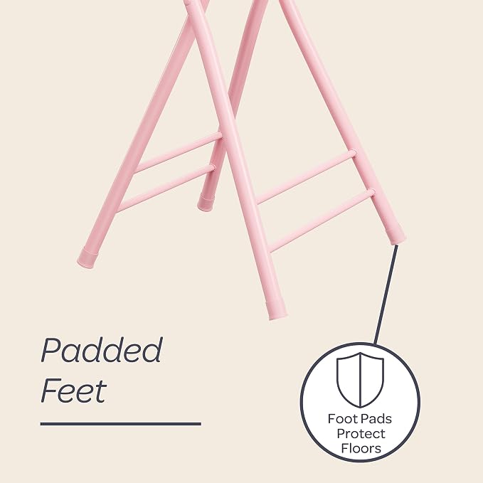 Lavish Home Folding Stool with Padded Backless Seat, Pink, 24 Inch | Counter Height Bar Stools with 225lb Capacity, Portable Indoor & Outdoor, Extra Seat for Kitchen, Rec Room or Camping