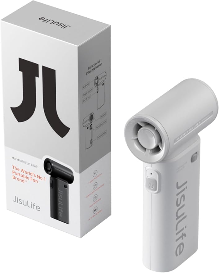 JISULIFE Portable Handheld Fan Life9, Turbo Airflow, Up to 12H Runtime | 5 Speeds, 3600mAh, Mini Pocket Design, Personal Fan for Travel, Concerts, Makeup, Trendy Gifts for Women Men -Grey