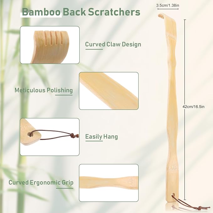 4 Pack Wooden Bamboo Back Scratcher for Men Women Adults | Christmas Small Gifts for Grandpa Grandma Seniors, Gifts for Elderly Women Men, 16.5 Inch Long Handle Back Scratchers