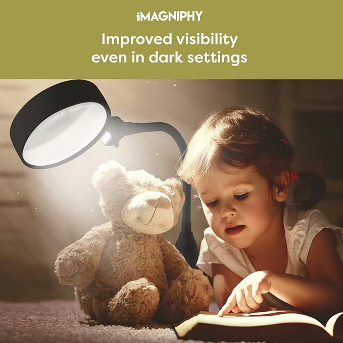 8X Desk Magnifying Light - Magnifying Glass for Reading and Crafts with 6 LEDs (No Glare, No Flickering) - Magnifying Lamp with Light and Stand, 2 Brightness Settings - Ideal for Seniors