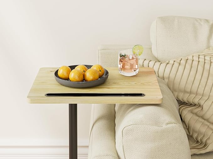 Masupu Sofa Arm Tray Table - 360° Swivel Height Adjustable End Table, Small Snack Side Table for Couch, C Shaped Table for Bed, Chair or TV Tray Table(Natural)