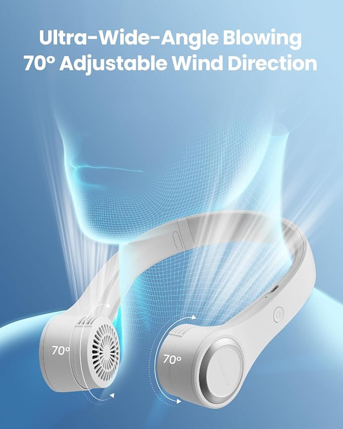 Gaiatop Portable Neck Fan, 4000mAh Rechargeable Hands Free Bladeless Mini Fans, 3 Speeds Air Outlet Can Rotate 70°, Free Adjustment Personal Wearable Cooling Fan Suitable for Travel Office White