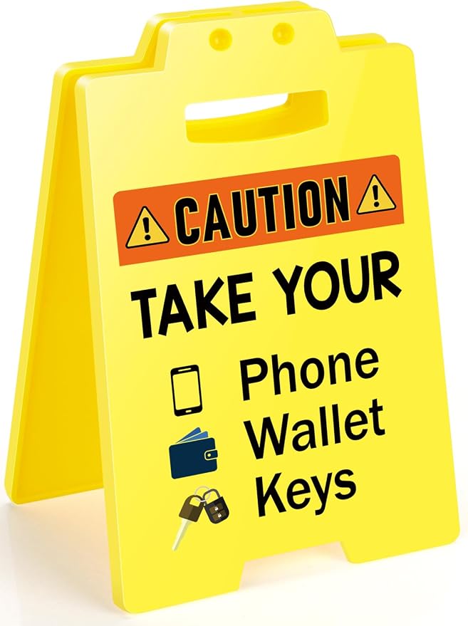 MBL Phone Wallet Keys Reminder - Small Mini Desktop Desk Warning Signs White Elephant Stocking Stuffers Christmas Xmas Holiday Gifts for Home Office Checkout Counters Restaurants Cafes Fitting Rooms